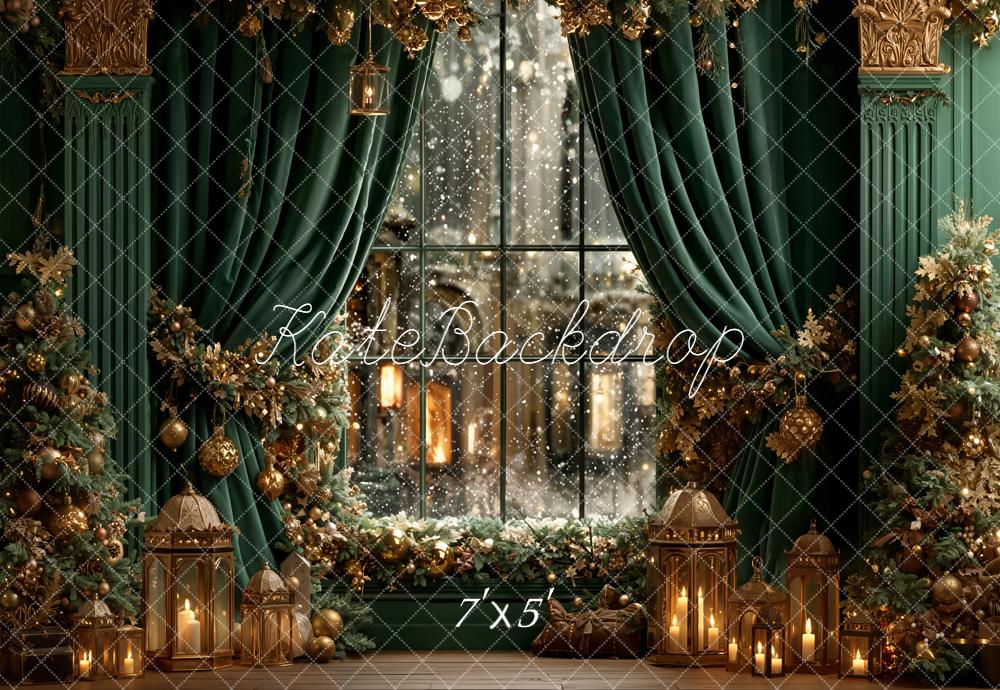Kate Christmas Window Green Curtains Backdrop Designed by Emetselch - Kate Backdrop AU