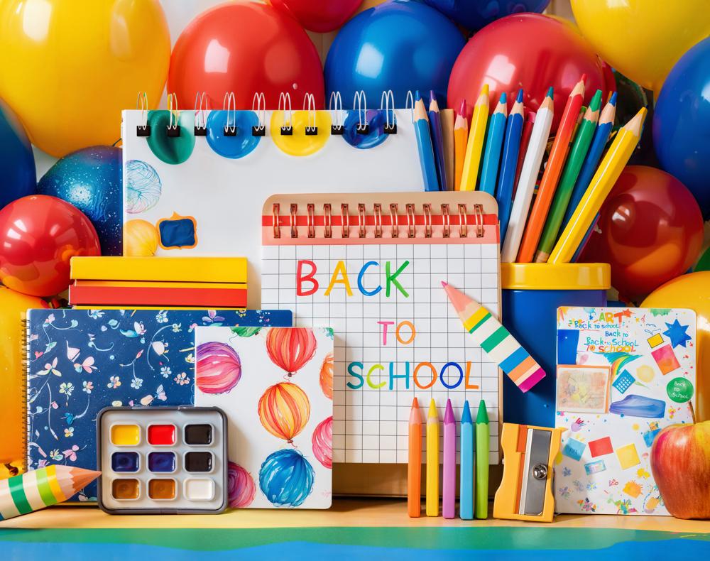 Kate Back to School Balloons Fleece Backdrop Designed by Emetselch