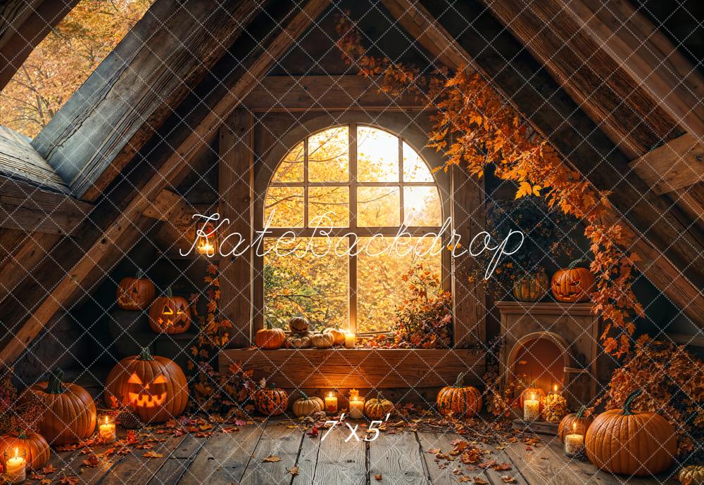 Kate Halloween Attic Window Pumpkins Backdrop Designed by Emetselch