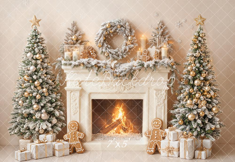 Kate Christmas Fireplace Wreath Presents Backdrop Designed by Emetselch