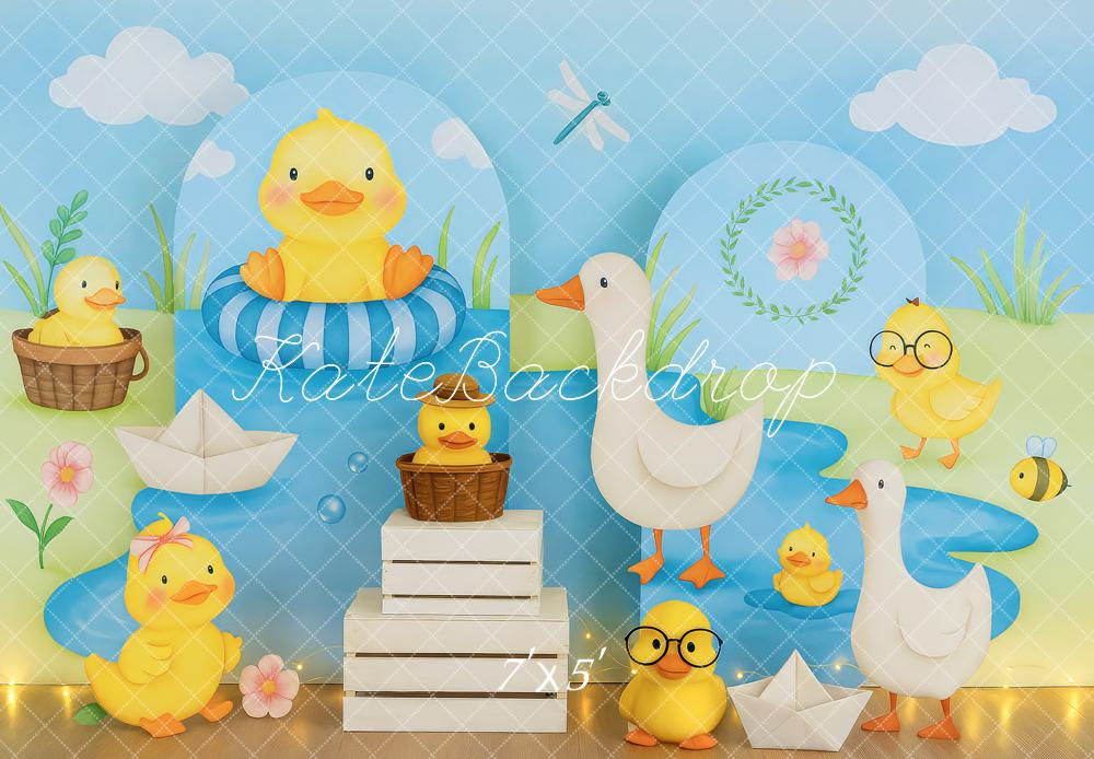 Kate Duck Family Pond Blue Backdrop Designed by Patty Roberts - Kate Backdrop AU