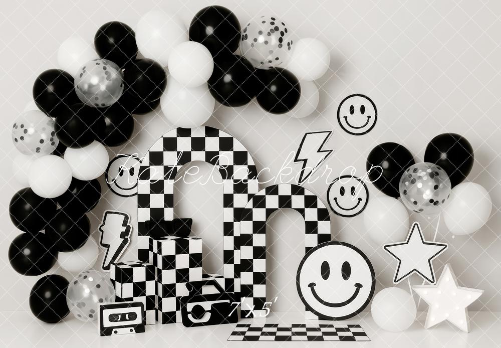 Kate Black White Checkered Balloons Backdrop Designed by Patty Roberts
