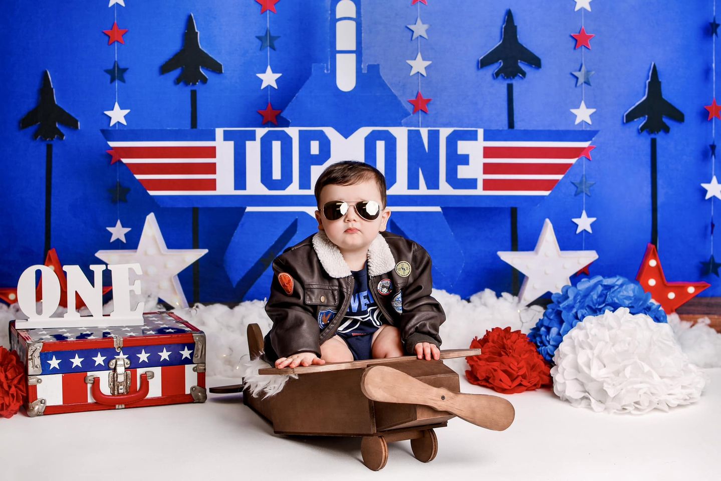 Kate Top One Airplane Rocket Backdrop Cake Smash Designed by Megan Leigh Photography