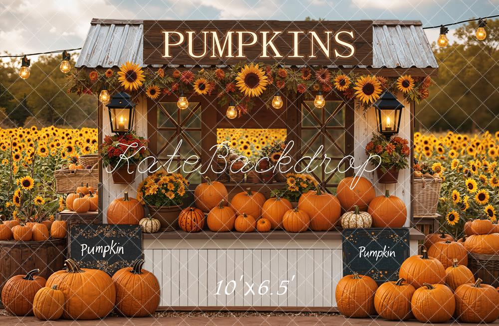 Kate Fall Pumpkin Stand Sunflowers Fleece Backdrop Designed by Emetselch - Kate Backdrop AU