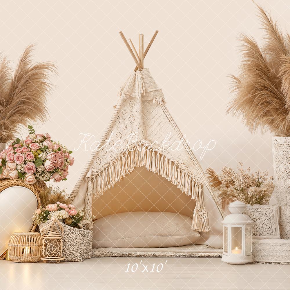 Kate Boho Tent Pampas Grass Neutral Backdrop Designed by Emetselch