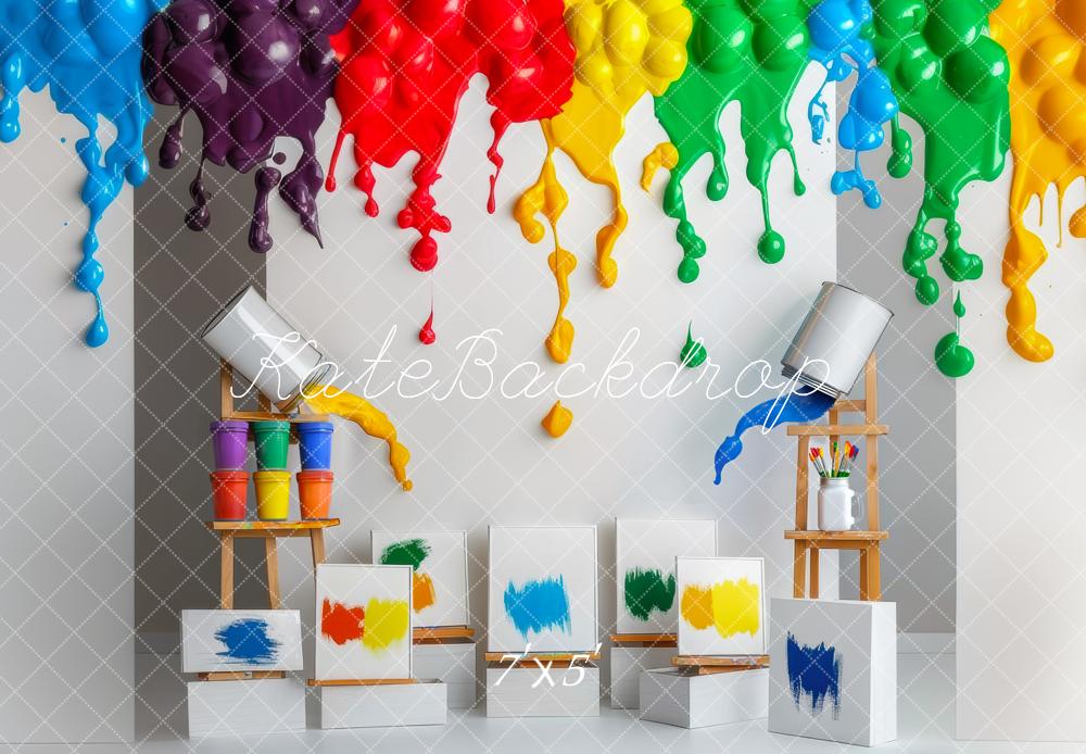 Kate Rainbow Paint Drips Art Studio Backdrop Designed by Mini MakeBelieve - Kate Backdrop AU