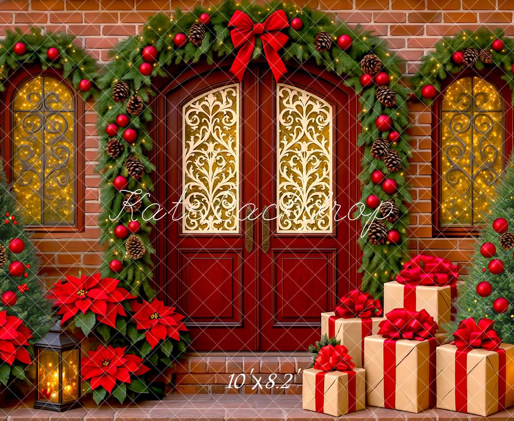 Kate Christmas Red Door Garland Presents Backdrop Designed by Mini MakeBelieve - Kate Backdrop AU