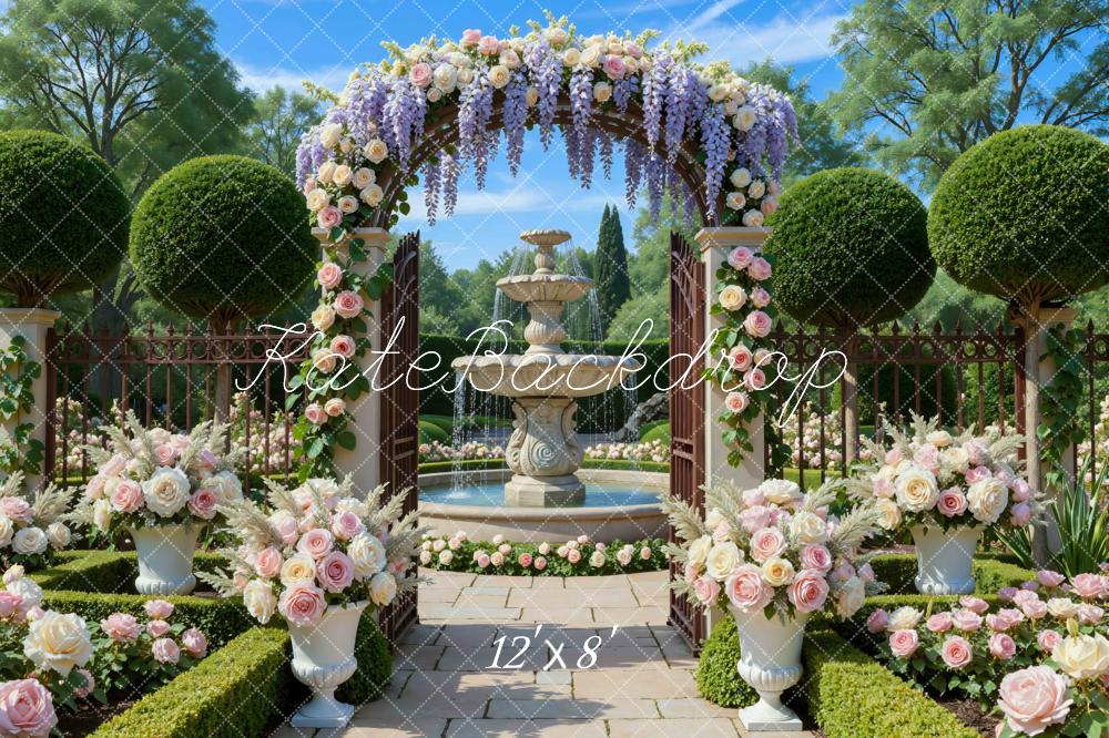Kate Spring Sunlight Fountain Garden Backdrop Designed by Mini MakeBelieve