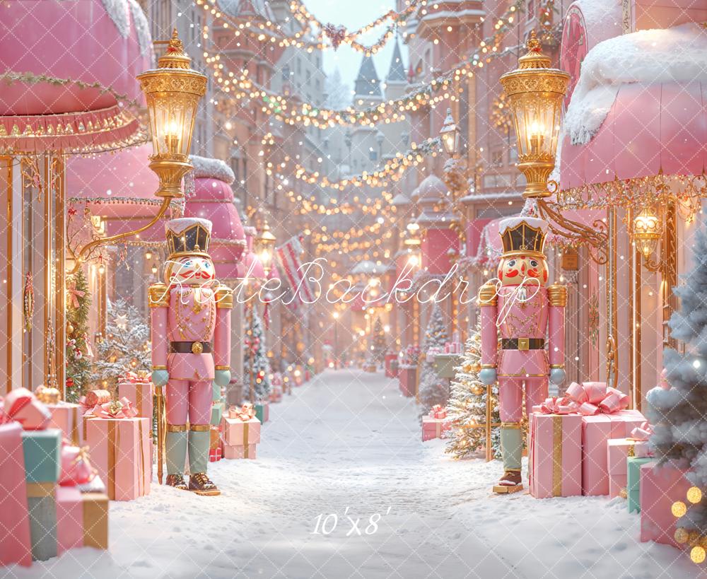 Kate Christmas Nutcracker Pink Gifts Fleece Backdrop Designed by Emetselch - Kate Backdrop AU