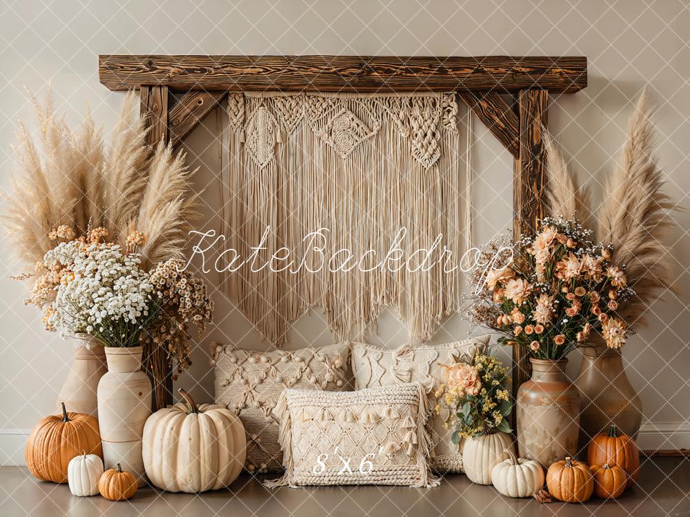 Kate Boho Pumpkins Autumn Fleece Backdrop Designed by Emetselch