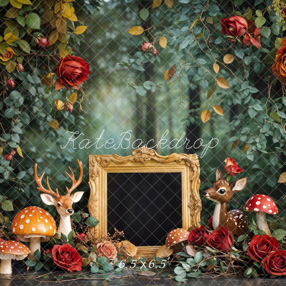 Kate Forest Deer Roses Mushrooms Backdrop Designed by Emetselch - Kate Backdrop AU