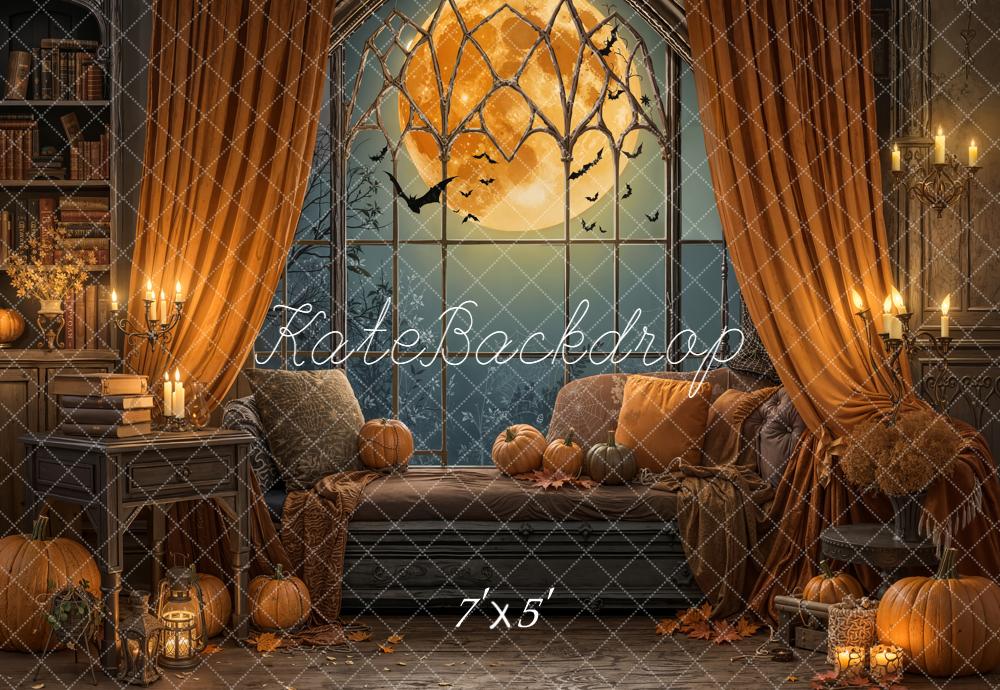 Kate Halloween Pumpkins Full Moon Gothic Window Backdrop Designed by Emetselch