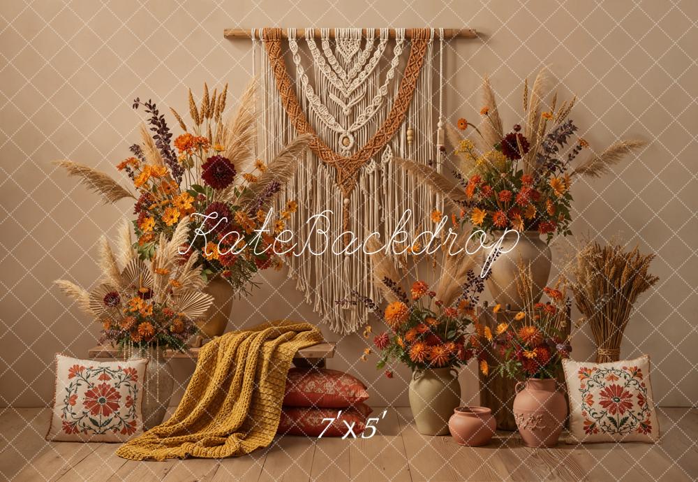 Kate Boho Macrame Floral Beige Backdrop Designed by Emetselch