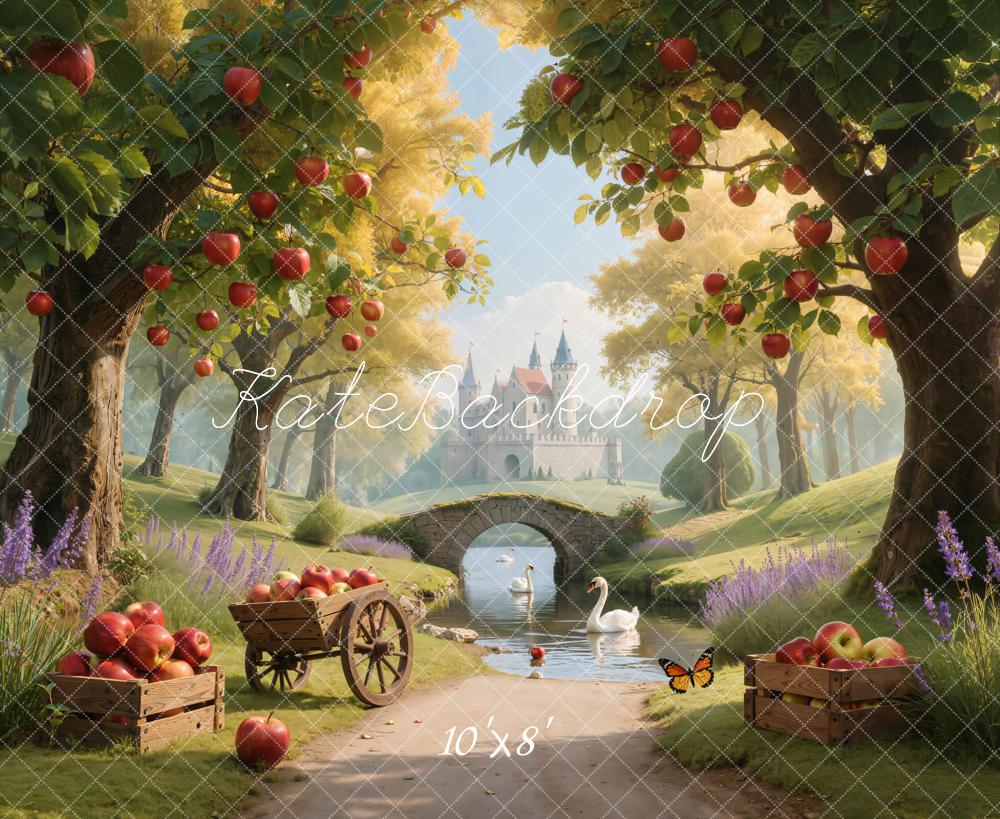 Kate Castle Apple Orchard Swans Fleece Backdrop Designed by Emetselch - Kate Backdrop AU
