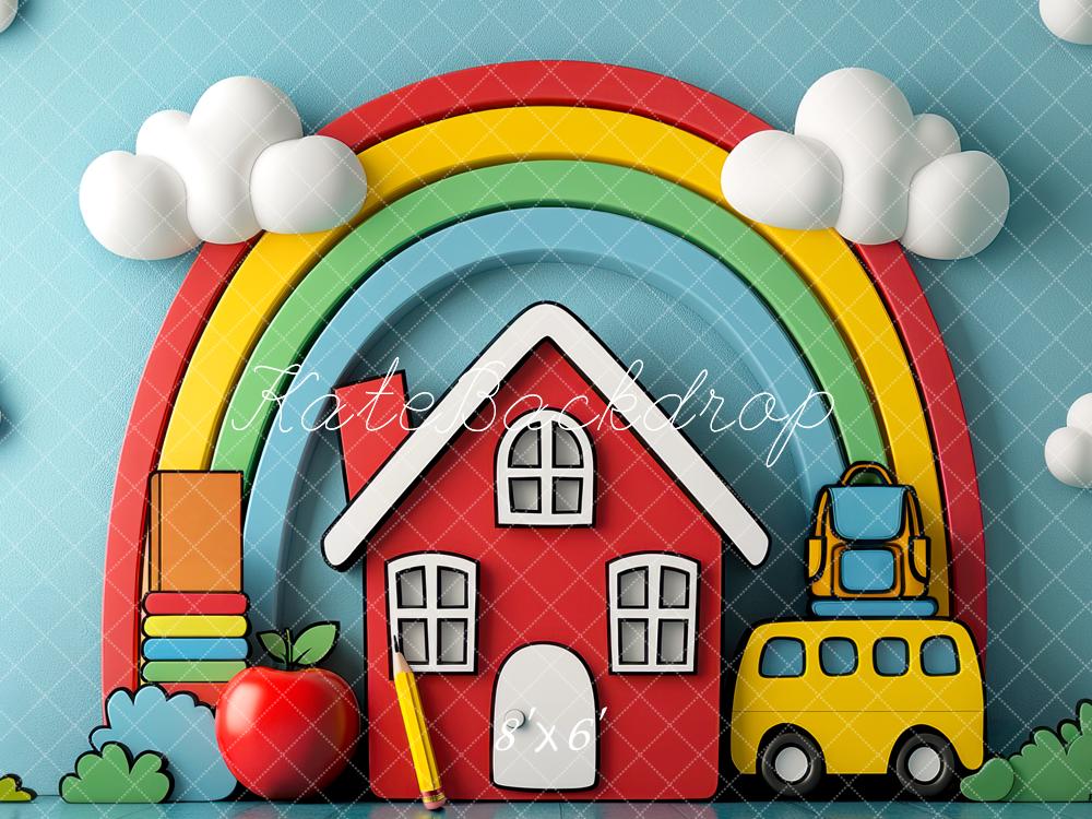 Kate Back to School Rainbow Clouds Backdrop Designed by Mini MakeBelieve - Kate Backdrop AU