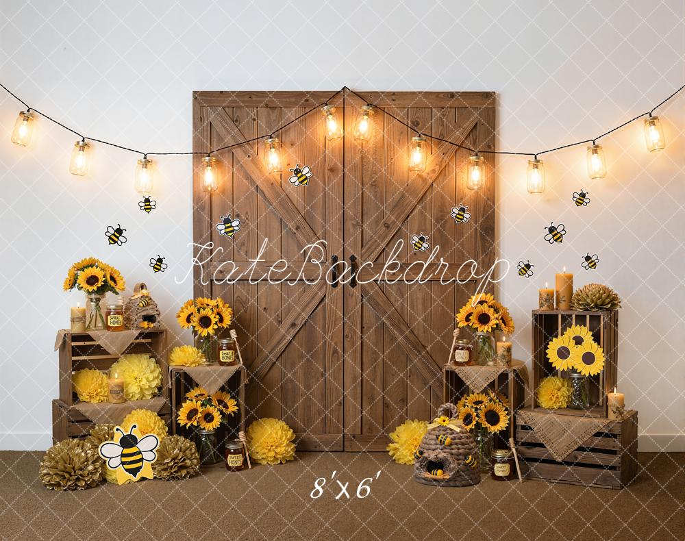 Kate Bee Sunflower Honeycomb Rustic Wood Backdrop Designed by Emetselch
