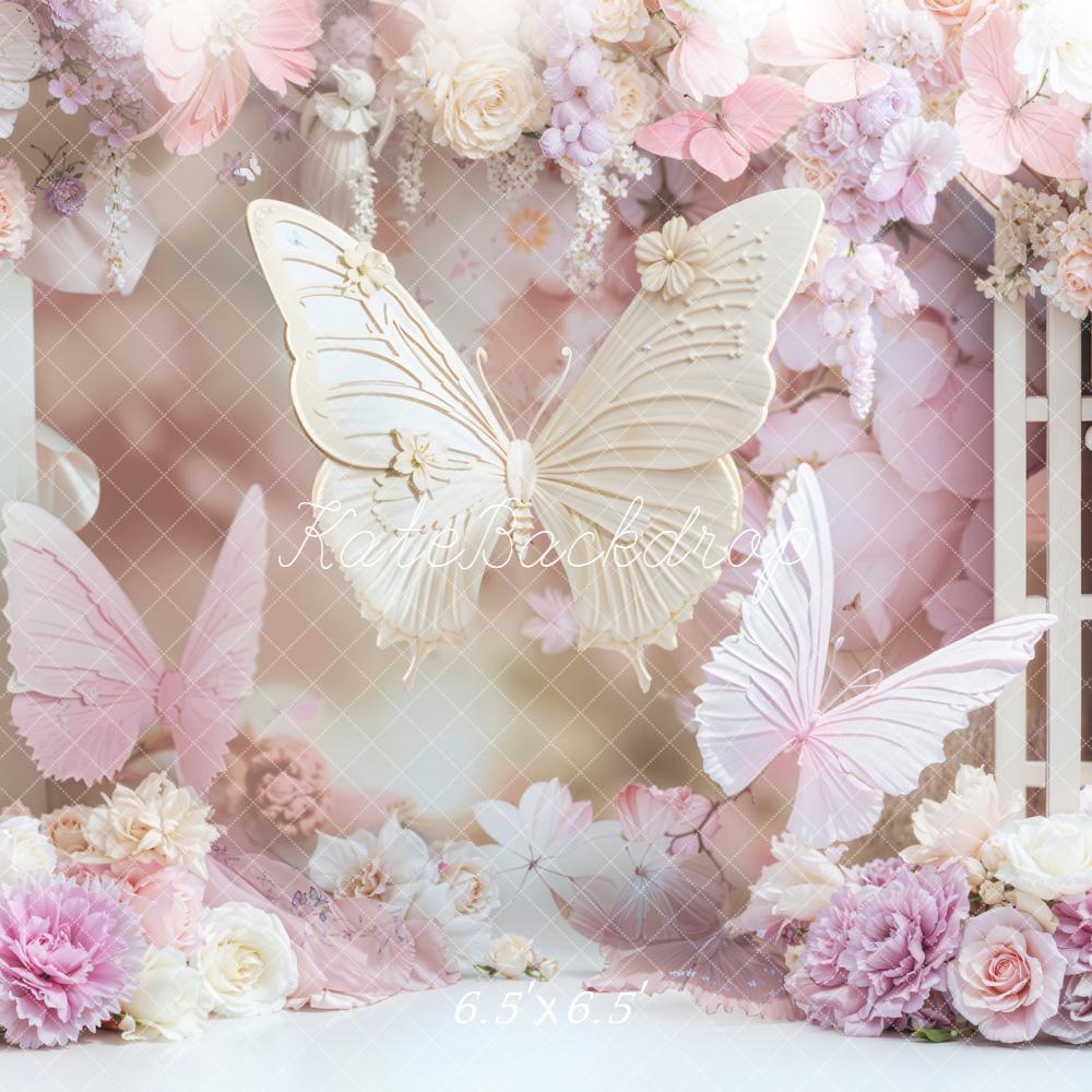 Kate Butterfly Flower Pink Pastel Backdrop Designed by Chain