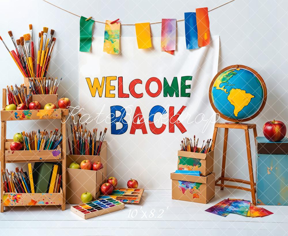 Kate Back to School Art Supplies Globe Banners Backdrop Designed by Emetselch - Kate Backdrop AU