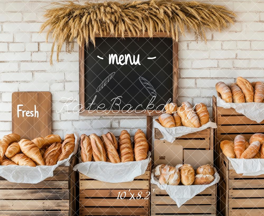 Kate Bakery Bread Chalkboard White Brick Backdrop Designed by Patty Roberts - Kate Backdrop AU
