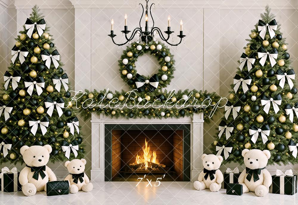 Kate Christmas Fireplace Tree Wreath Backdrop Designed by Ashley Paul - Kate Backdrop AU