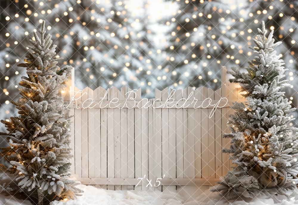 Kate Christmas Snowy Fence Bokeh Backdrop Designed by Emetselch