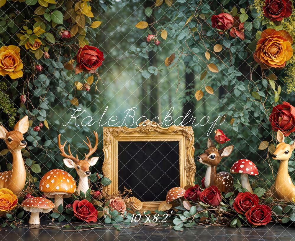 Kate Forest Deer Roses Mushrooms Backdrop Designed by Emetselch - Kate Backdrop AU