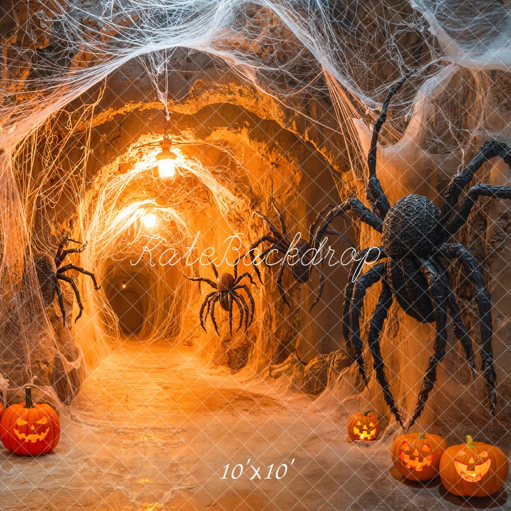 Kate Halloween Tunnel Spiders Pumpkins Webs Backdrop Designed by Emetselch - Kate Backdrop AU