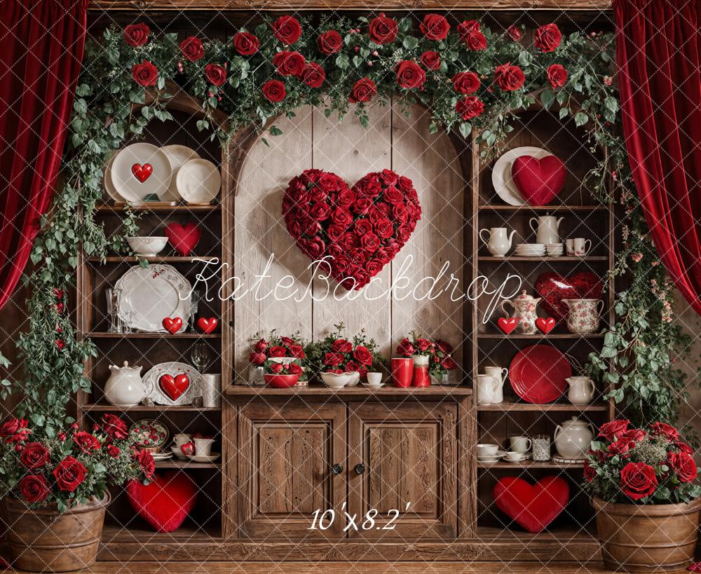 Kate Valentines Heart Red Roses Cabinet Backdrop Designed by Emetselch