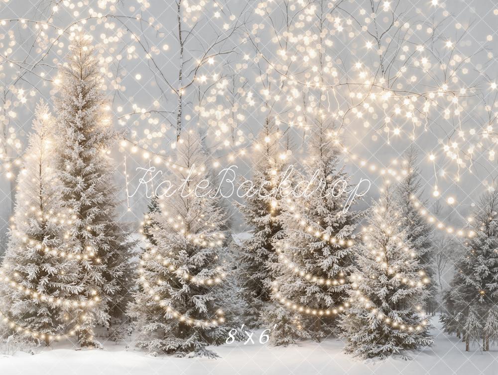 Kate Christmas Snowy Pine Trees Lights Backdrop Designed by Emetselch