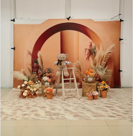 Kate Boho Flowers Orange Arch Backdrop+Sandy Beach Floor for Photography