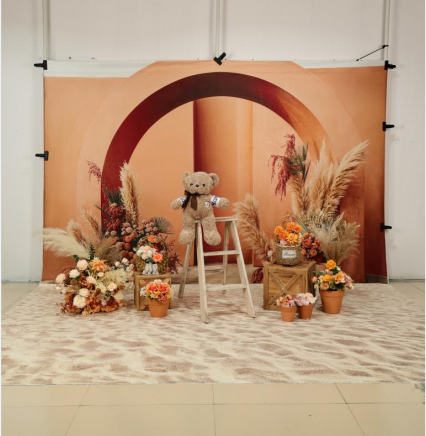 Kate Boho Flowers Orange Arch Backdrop+Sandy Beach Floor for Photography - Kate Backdrop AU