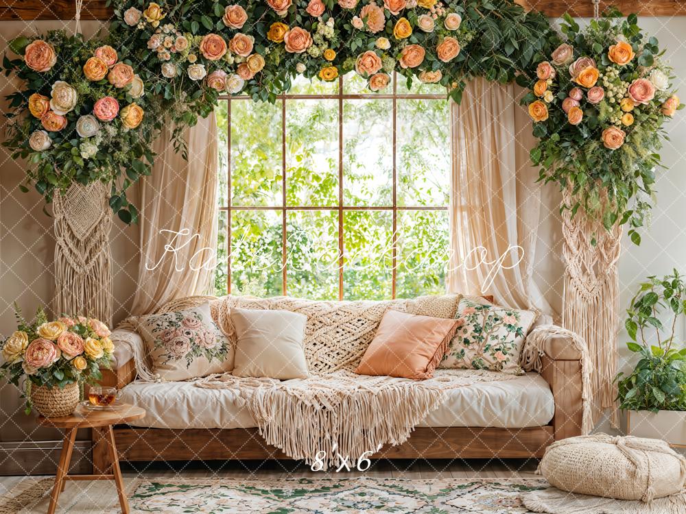 Kate Boho Flower Macrame Window Backdrop Designed by Emetselch