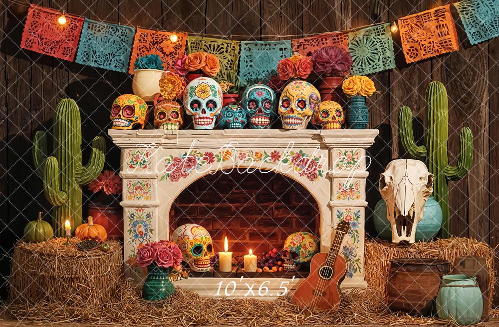 Kate Skulls Fireplace Papel Picado Backdrop Designed by Emetselch