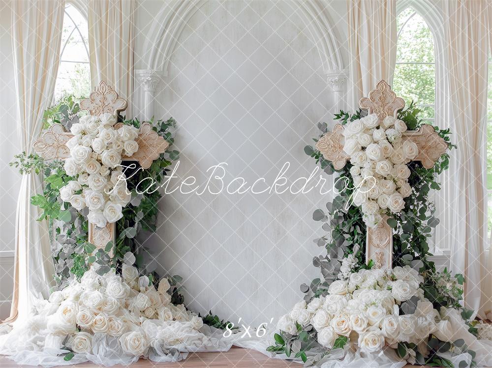 Kate Wedding Cross White Roses Floral Backdrop Designed by Mini MakeBelieve - Kate Backdrop AU