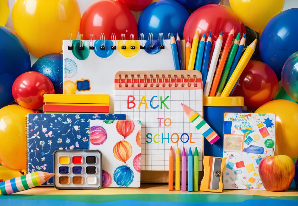Kate Back to School Balloons Fleece Backdrop Designed by Emetselch