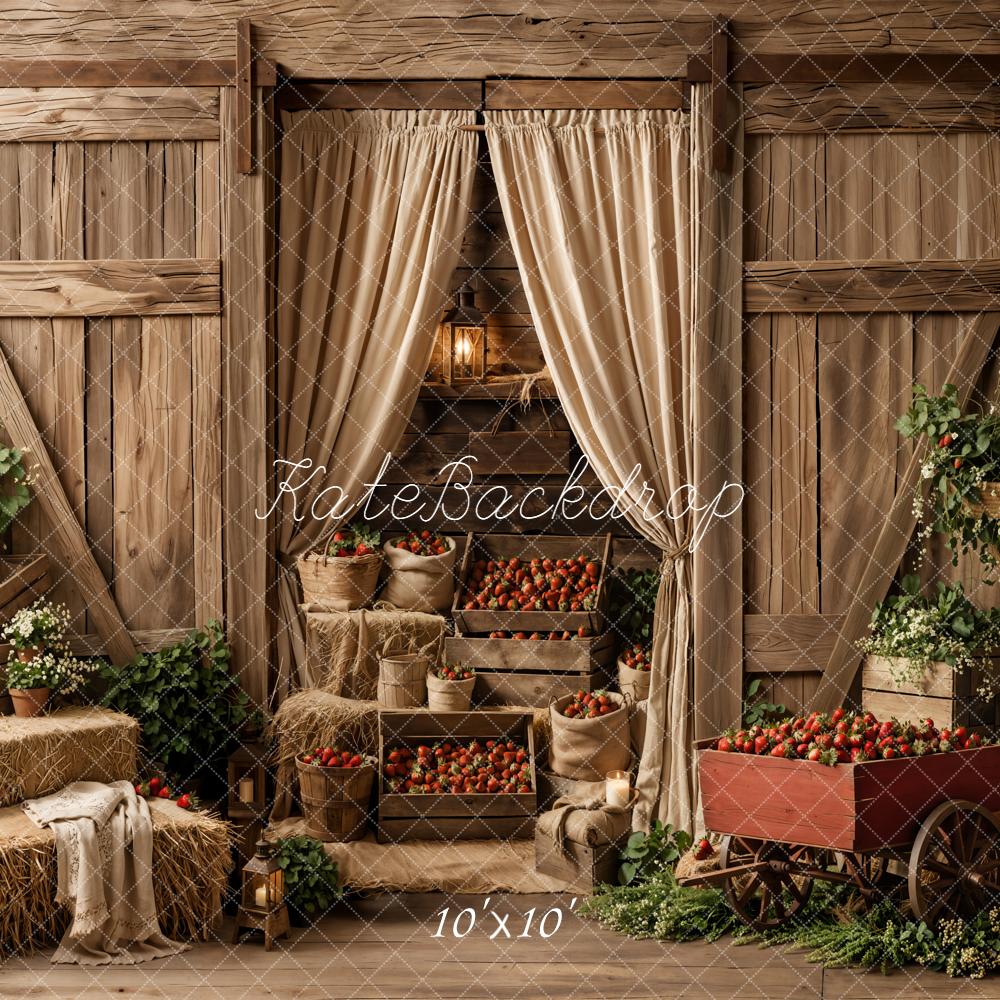 Kate Strawberries Barn Hay Wood Backdrop Designed by Emetselch