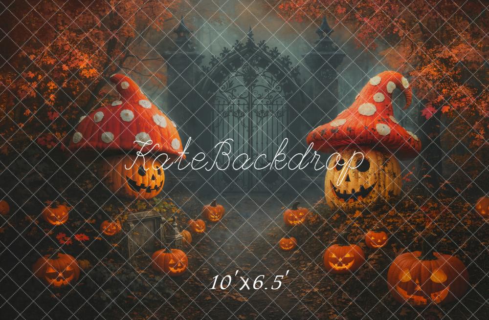 Kate Halloween Jack O Lanterns Mushroom Gate Backdrop Designed by Chain