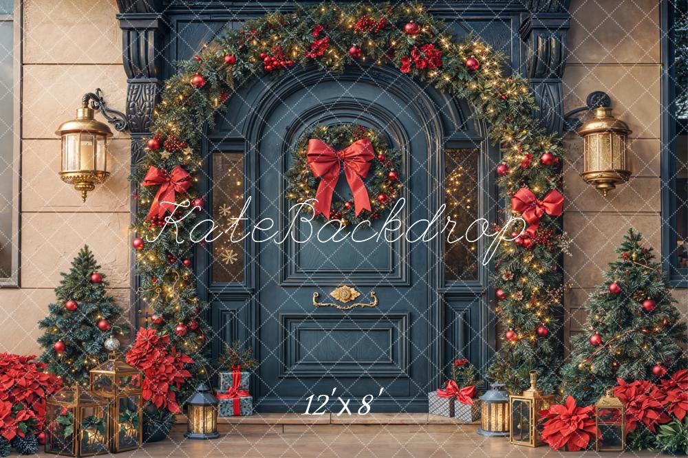 Kate Christmas Door Garland Fleece Backdrop Designed by Emetselch - Kate Backdrop AU