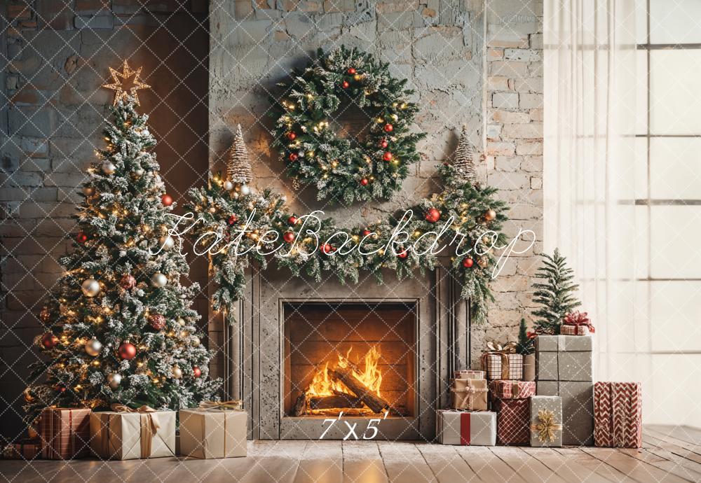 Kate Christmas Tree Fireplace Wreath Presents Backdrop Designed by Emetselch
