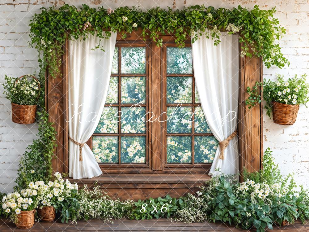 Kate Spring Window Greenery Fleece Backdrop Designed by Emetselch