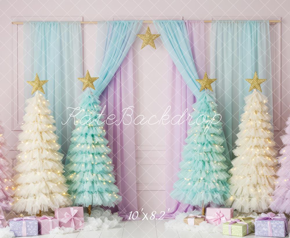 Kate Christmas Trees Presents Curtains Backdrop Designed by Patty Roberts