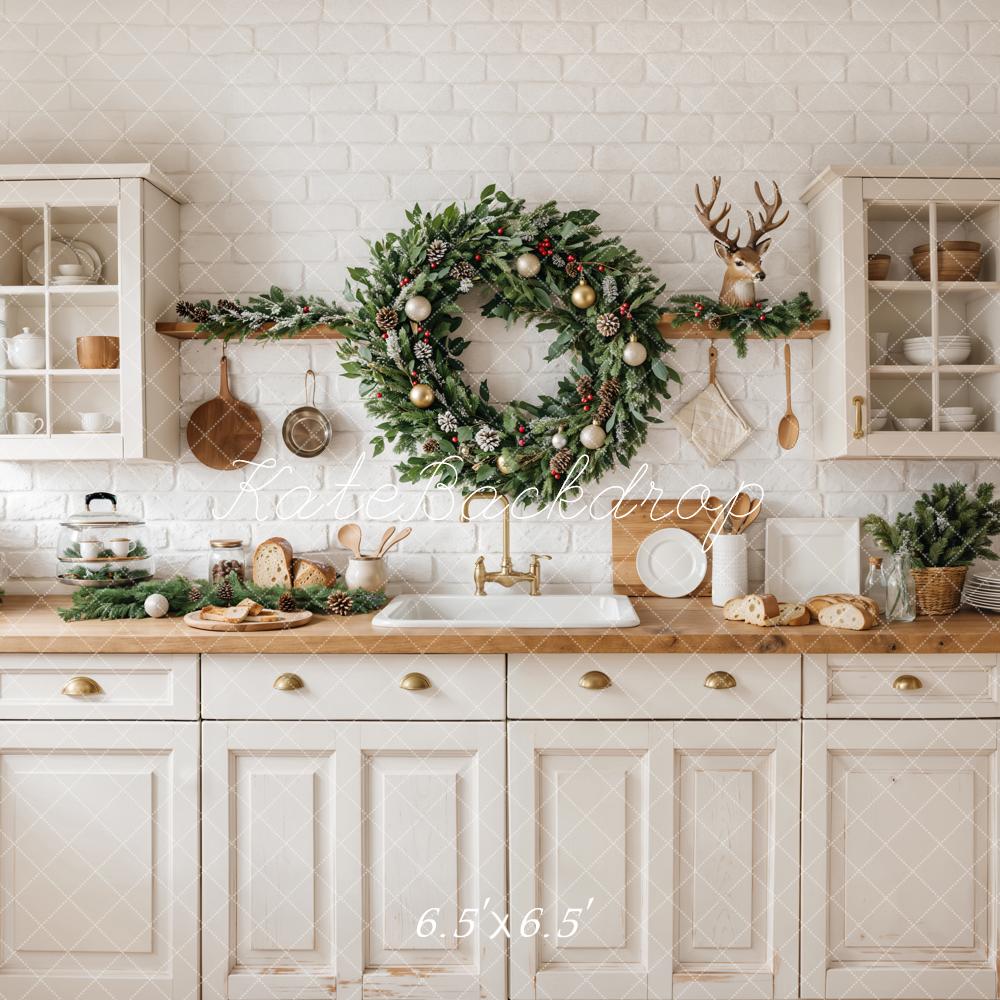 Kate Christmas Kitchen Wreath Garland Backdrop Designed by Emetselch - Kate Backdrop AU