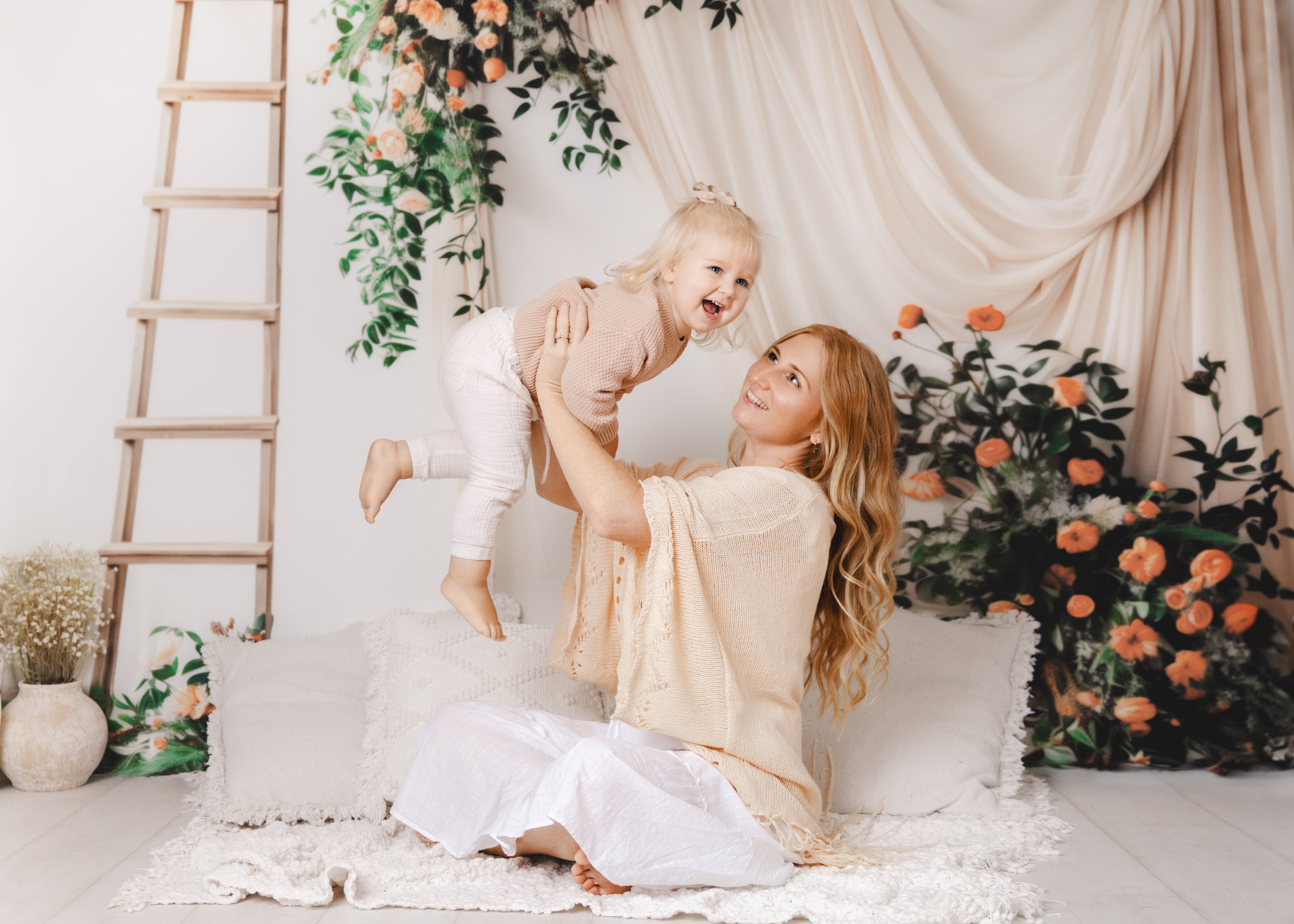 Kate Tapestry and Ladder with Flowers Backdrop Designed by Patty Robert