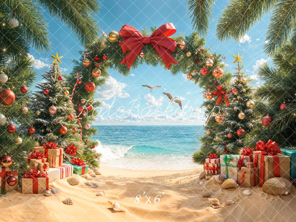 Kate Christmas Beach Trees Gifts Shells Backdrop Designed by Emetselch