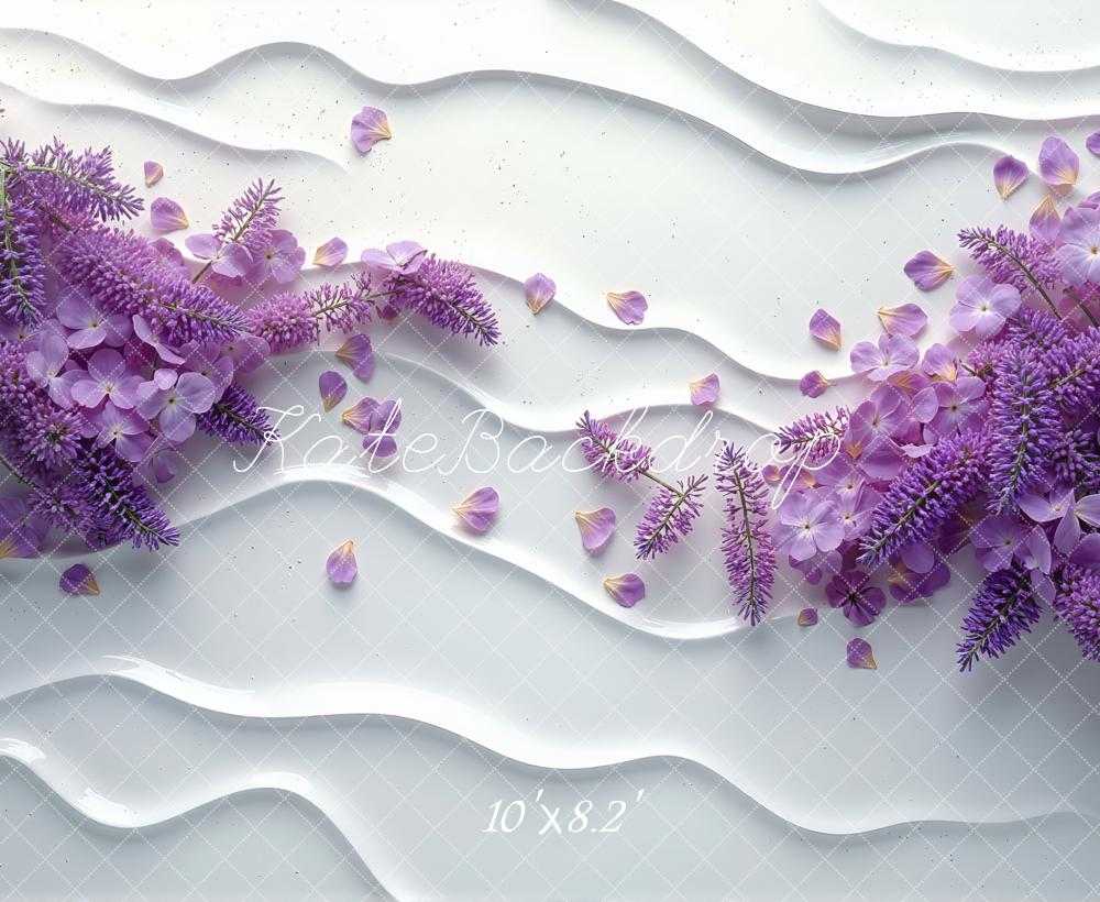 Kate Purple Floral Waves Backdrop Designed by Mini MakeBelieve