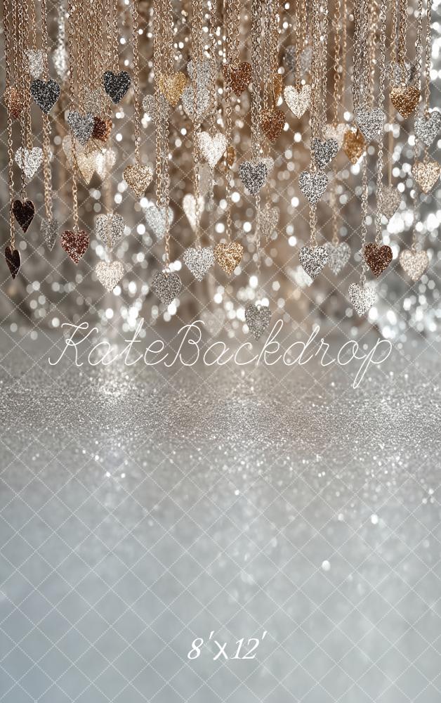 Kate Glitter Heart Chains Silver Bokeh Backdrop Designed by Emetselch