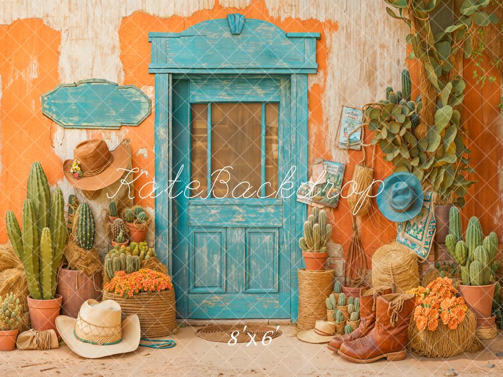 Kate Western Cactus Door Fleece Backdrop Designed by Emetselch - Kate Backdrop AU