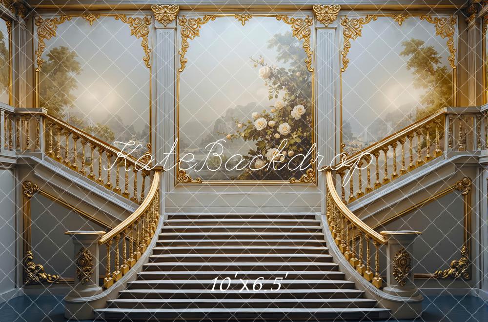 Kate Cascading Stairs Gold Ornate Backdrop Designed by Mini MakeBelieve