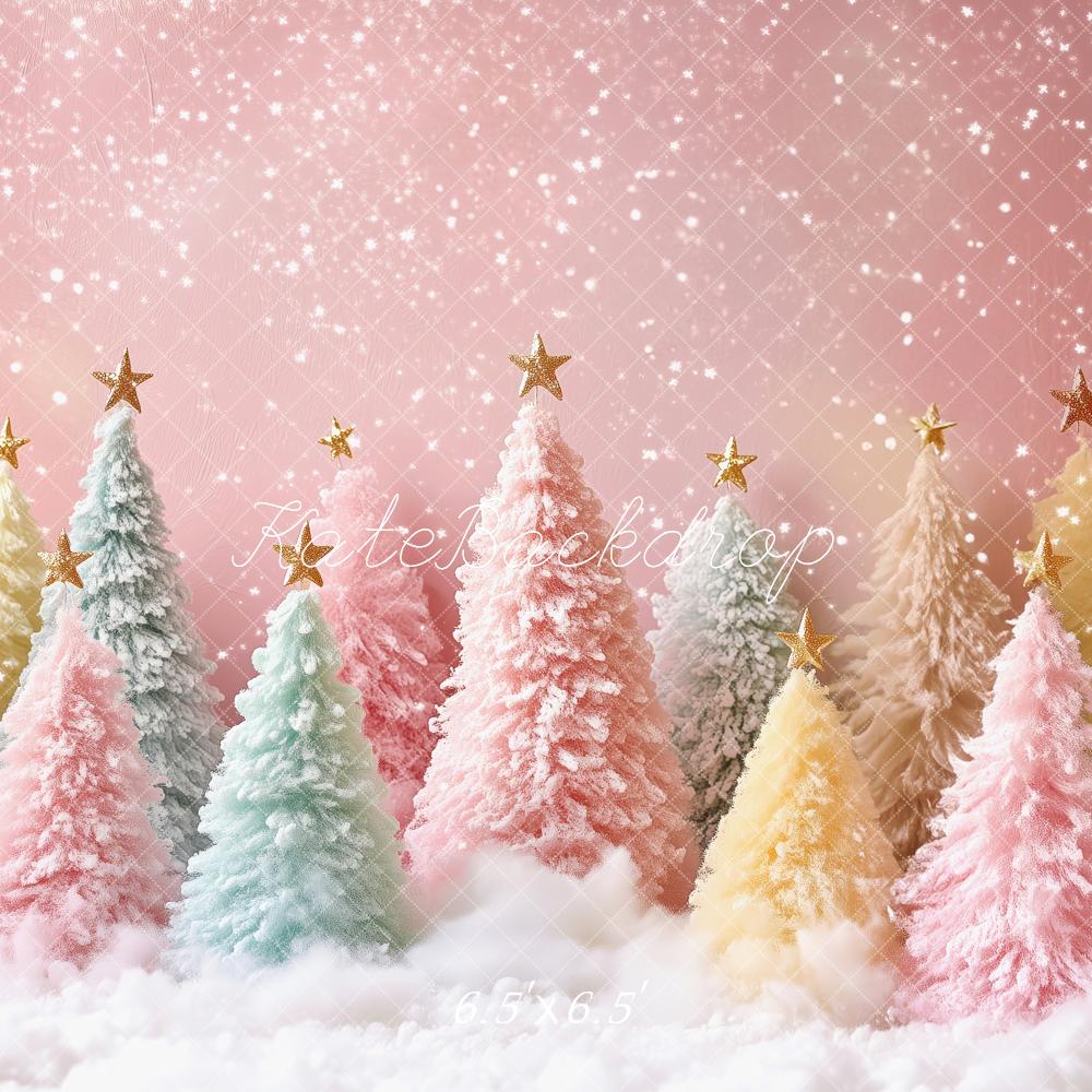 Kate Christmas Snowy Trees Pink Backdrop Designed by Patty Roberts