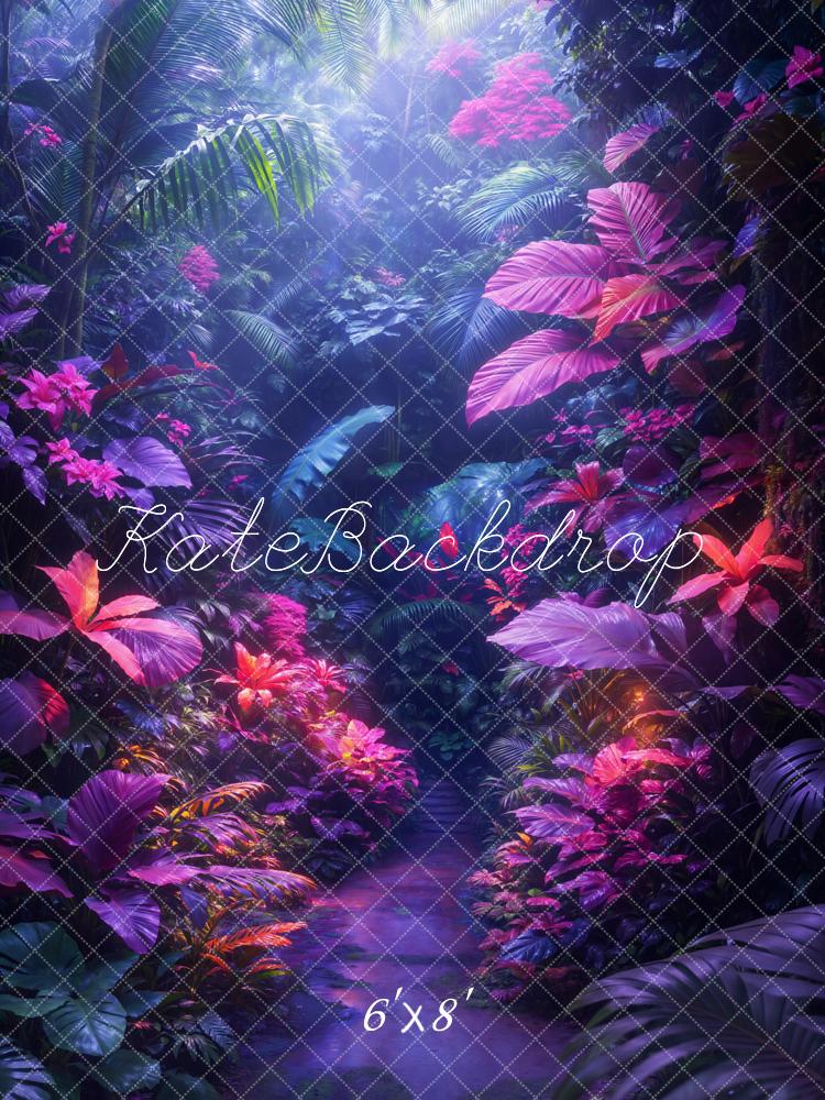 Kate Jungle Path Purple Leaves Fleece Backdrop Designed by Chain Photography